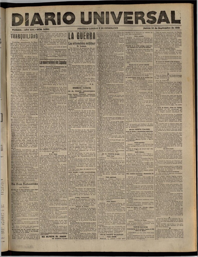 Miniatura de Diario Universal del 14 de septiembre de 1916