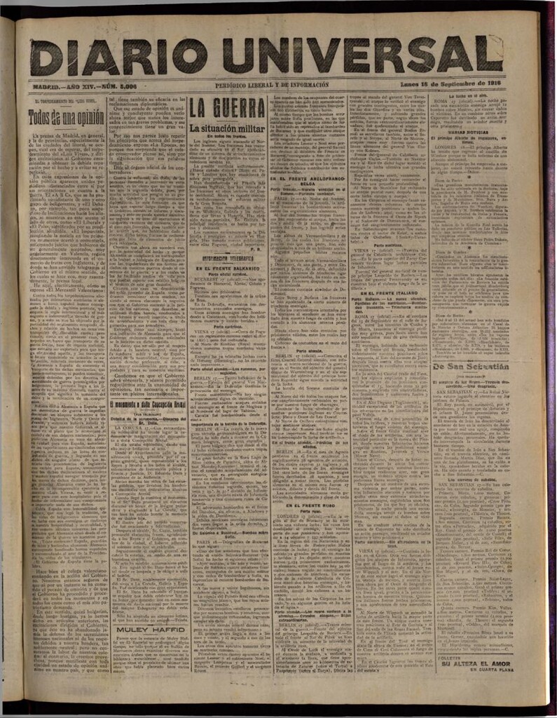 Miniatura de Diario Universal del 18 de septiembre de 1916