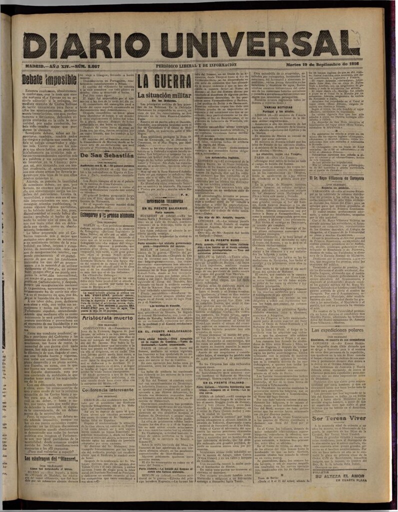Miniatura de Diario Universal del 19 de septiembre de 1916
