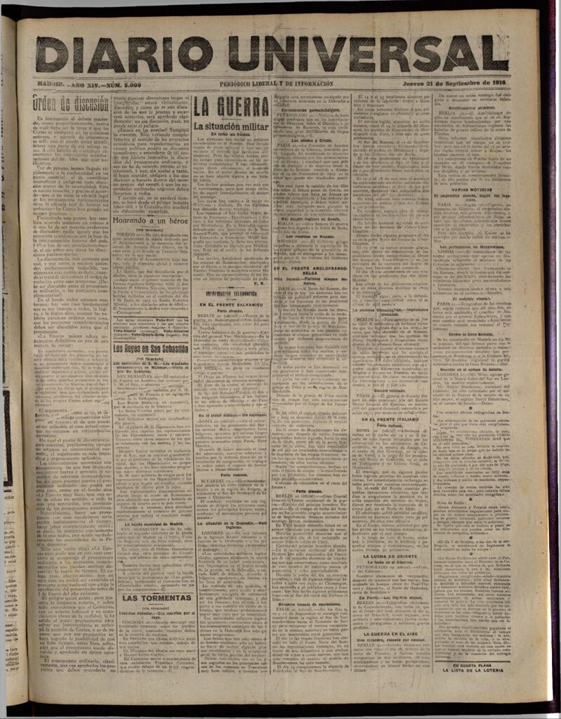 Miniatura de Diario Universal del 21 de septiembre de 1916