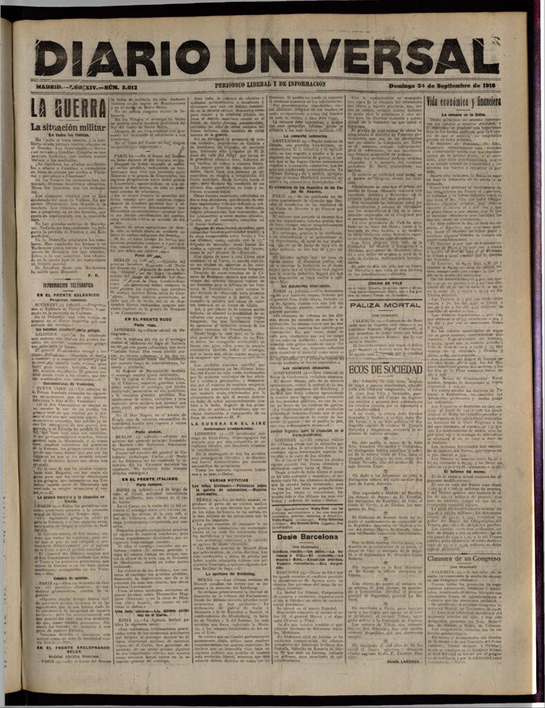 Miniatura de Diario Universal del 24 de septiembre de 1916