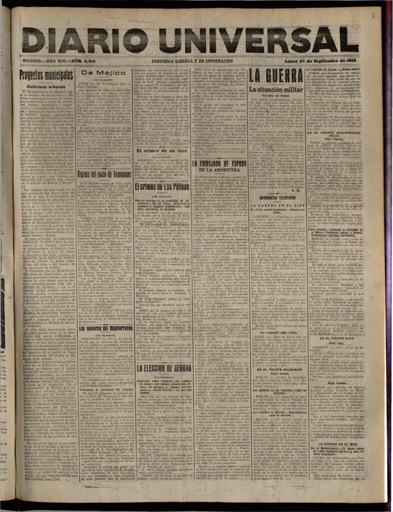 Miniatura de Diario Universal del 25 de septiembre de 1916