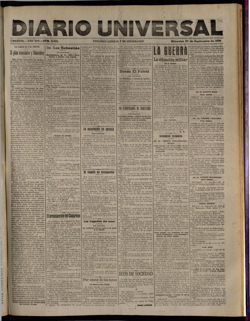 Miniatura de Diario Universal del 27 de septiembre de 1916