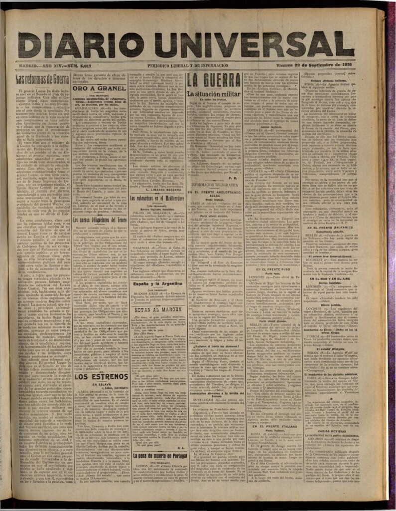 Miniatura de Diario Universal del 29 de septiembre de 1916