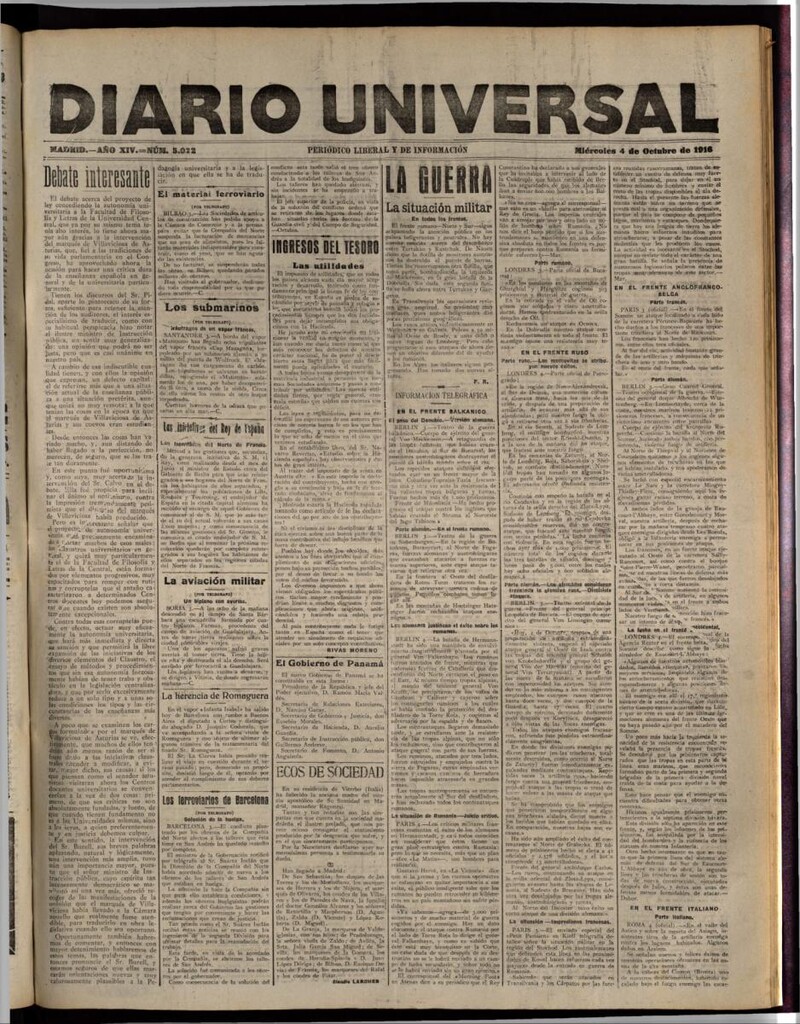 Miniatura de Diario Universal del 4 de octubre de 1916
