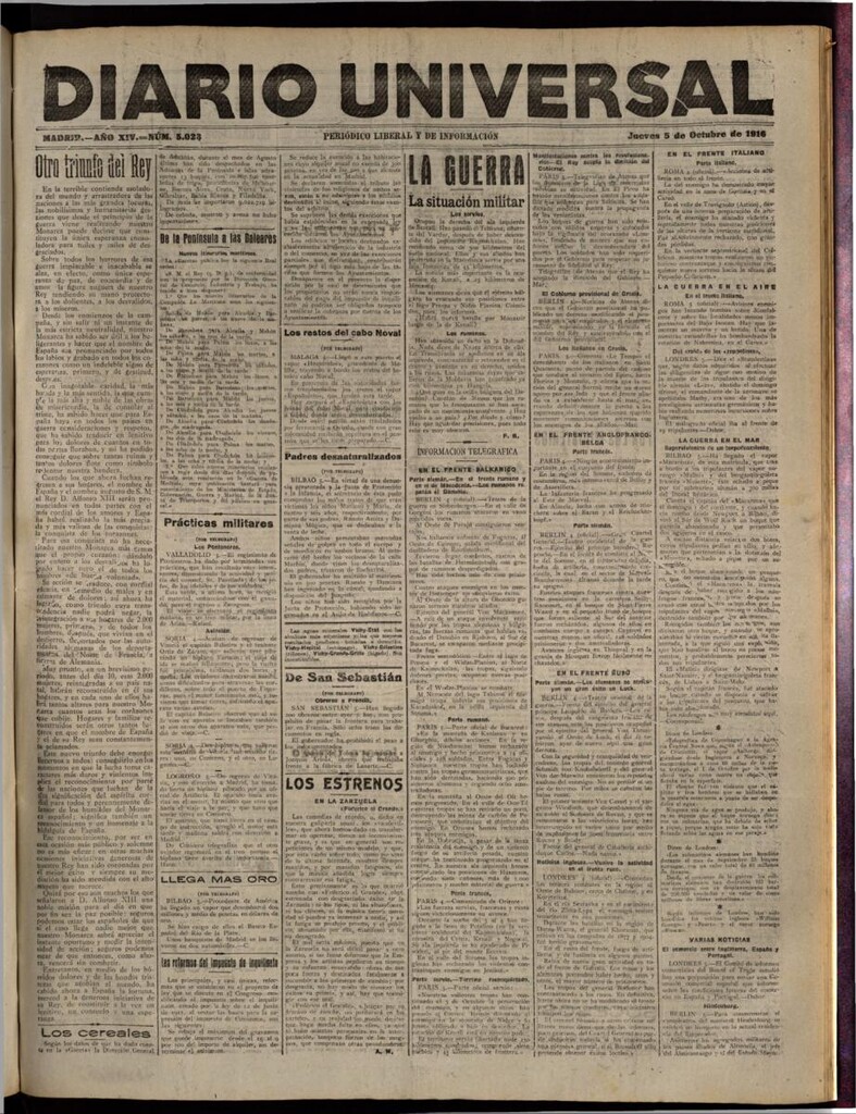 Miniatura de Diario Universal del 5 de octubre de 1916