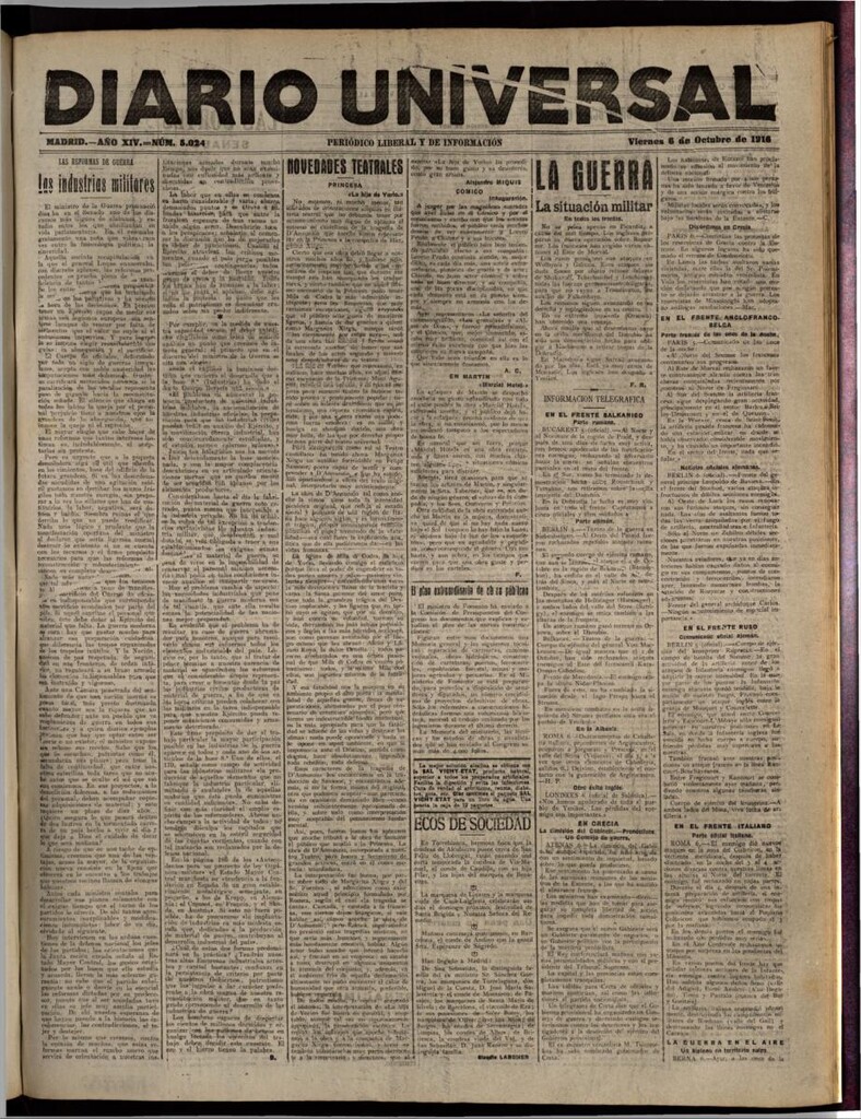 Miniatura de Diario Universal del 6 de octubre de 1916
