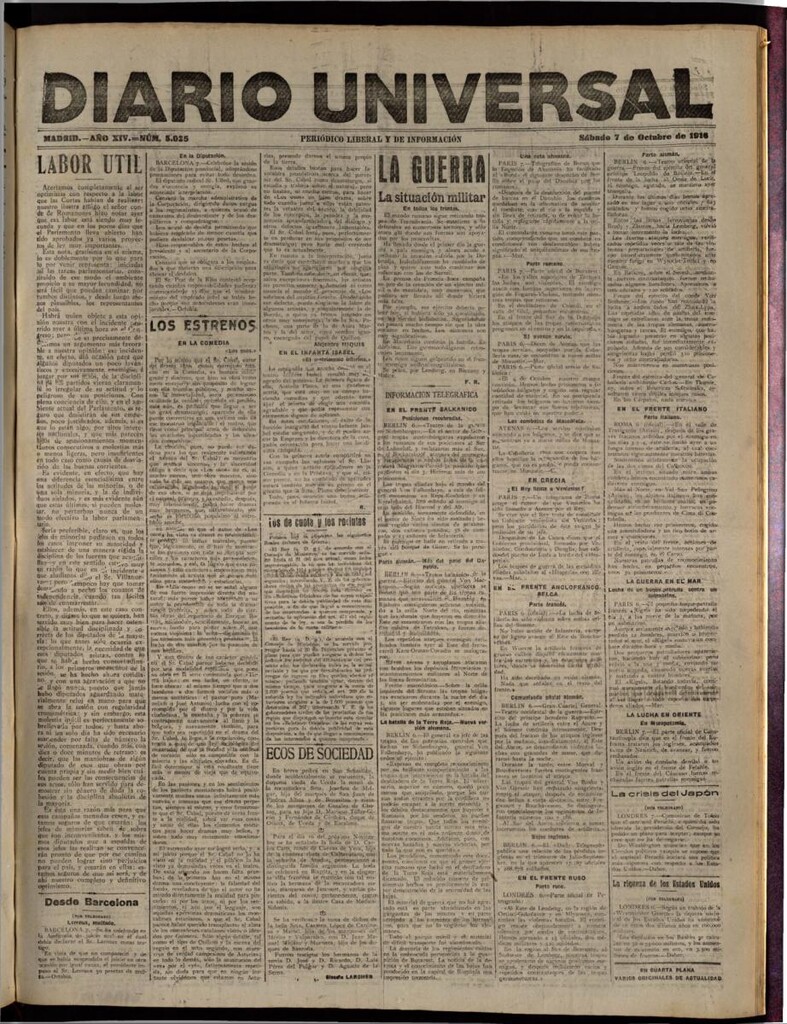 Miniatura de Diario Universal del 7 de octubre de 1916