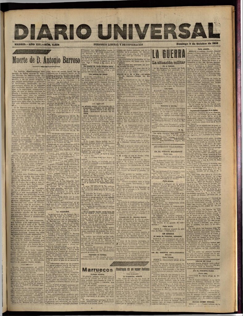 Miniatura de Diario Universal del 8 de octubre de 1916