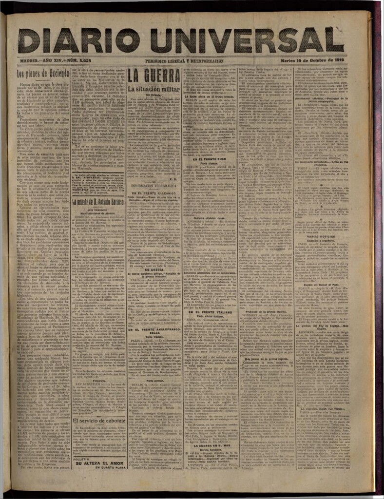 Miniatura de Diario Universal del 10 de octubre de 1916