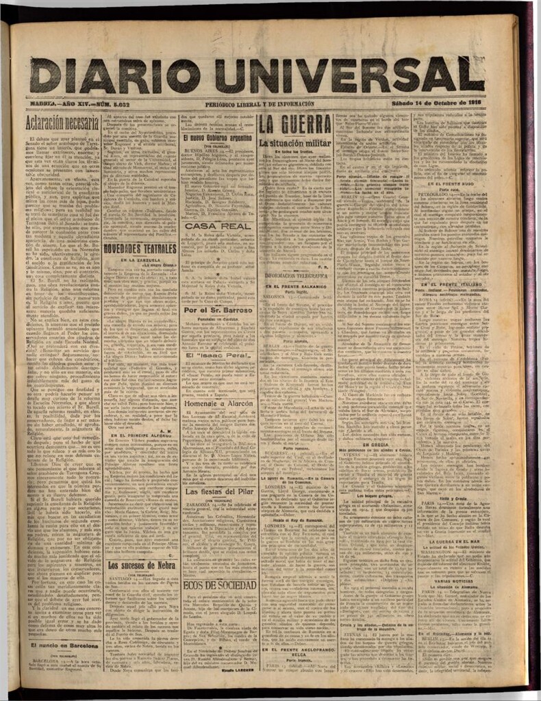 Miniatura de Diario Universal del 14 de octubre de 1916