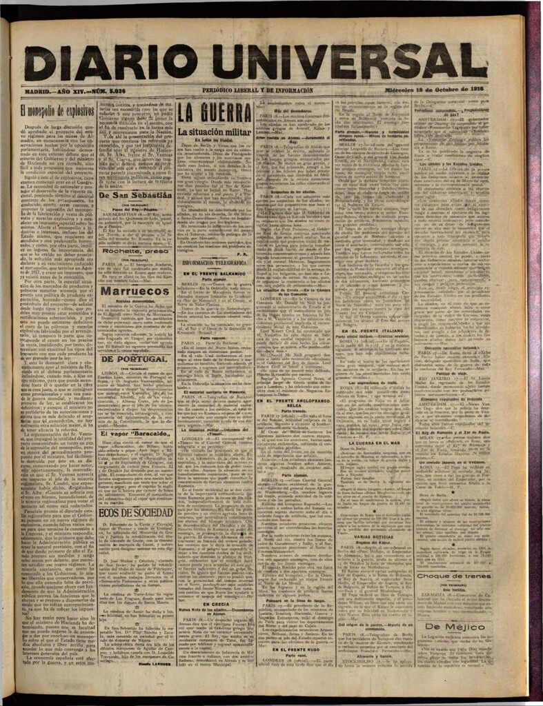 Miniatura de Diario Universal del 18 de octubre de 1916