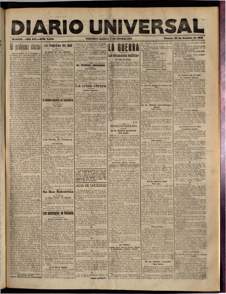 Miniatura de Diario Universal del 20 de octubre de 1916