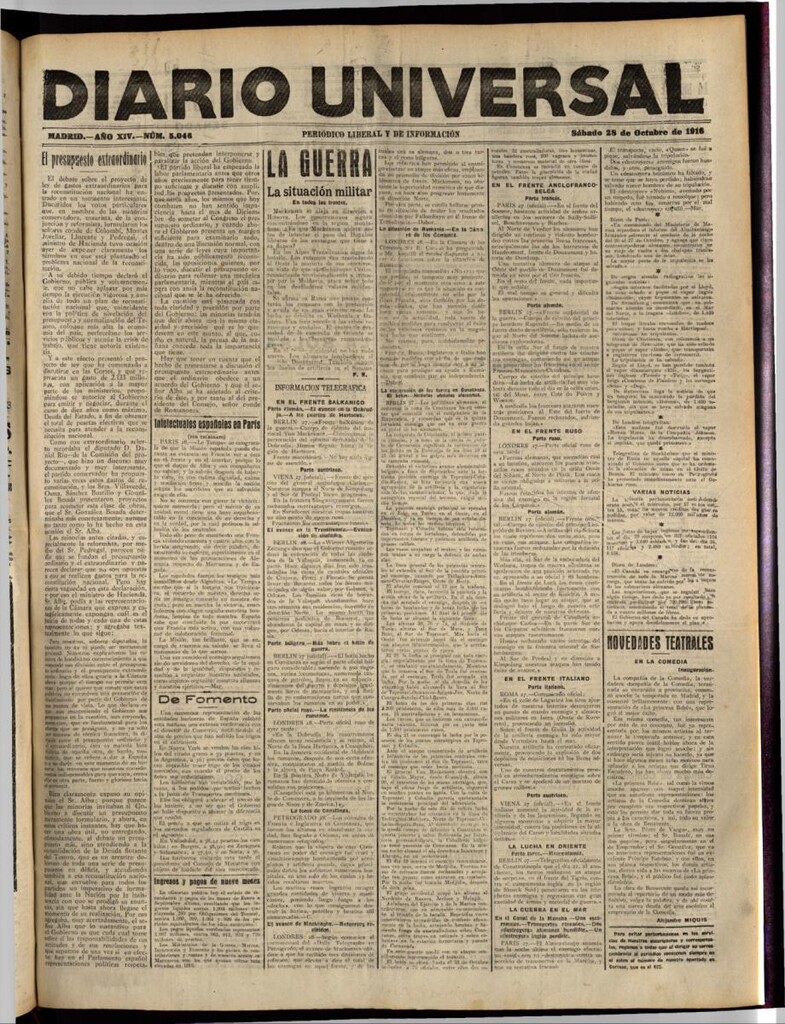 Miniatura de Diario Universal del 28 de octubre de 1916