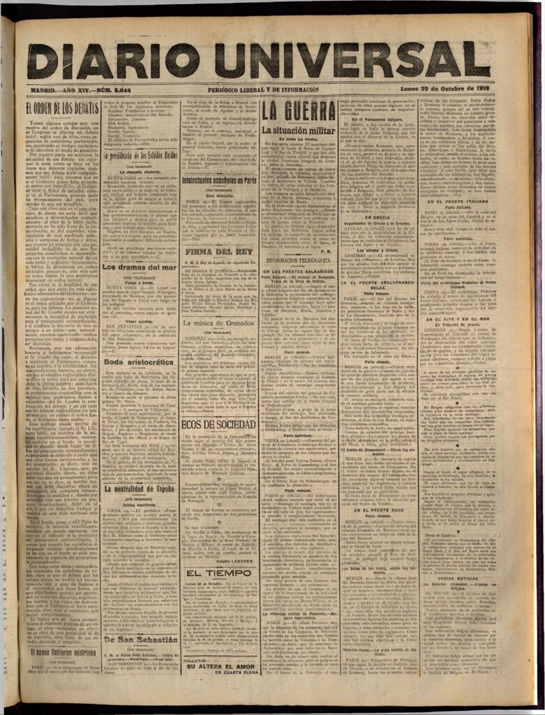 Miniatura de Diario Universal del 30 de octubre de 1916