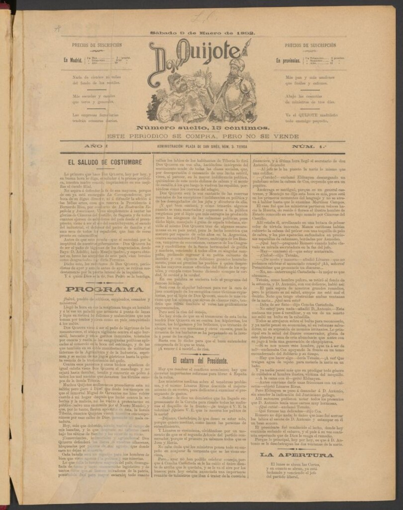 Miniatura de Don Quijote: este periódico se compra pero no se vende