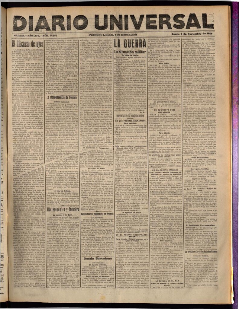 Miniatura de Diario Universal del 6 de noviembre de 1916