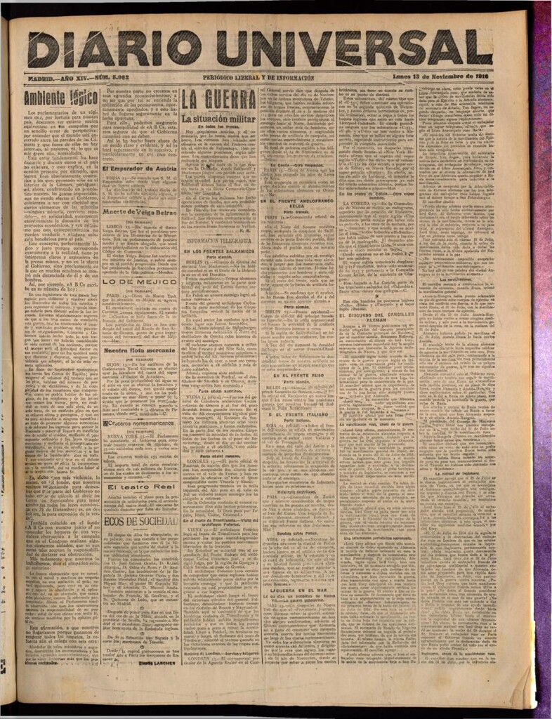 Miniatura de Diario Universal del 13 de noviembre de 1916