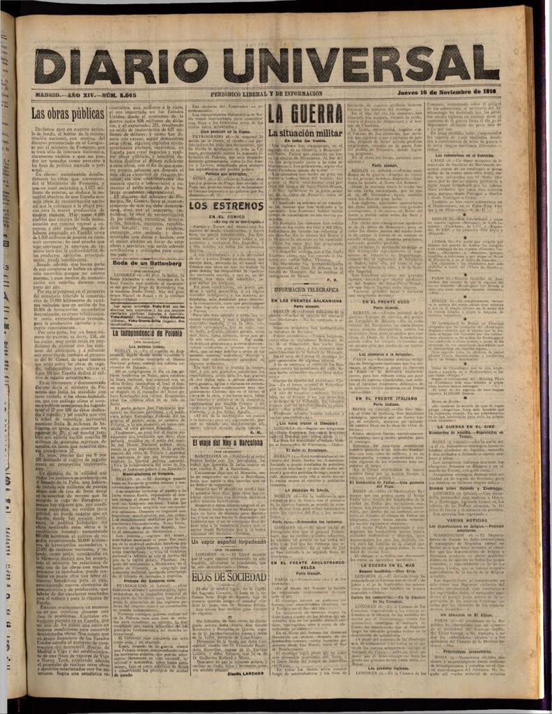 Miniatura de Diario Universal del 16 de noviembre de 1916