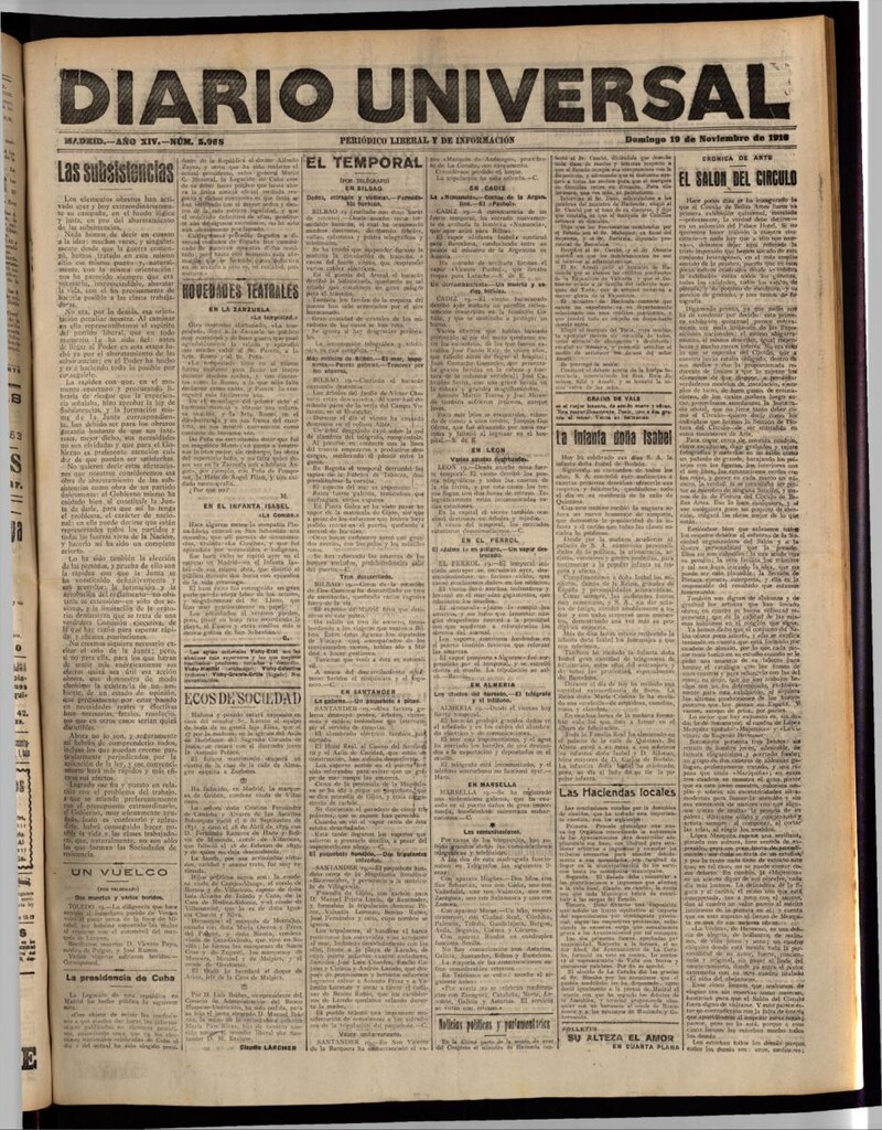 Miniatura de Diario Universal del 19 de noviembre de 1916