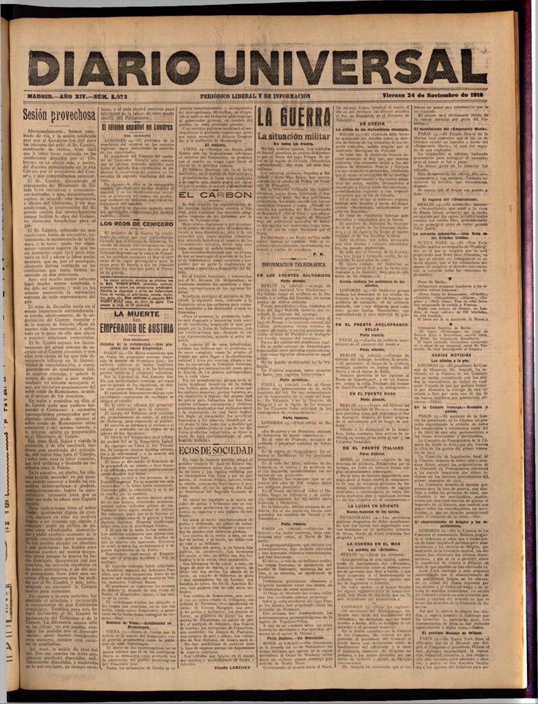 Miniatura de Diario Universal del 24 de noviembre de 1916