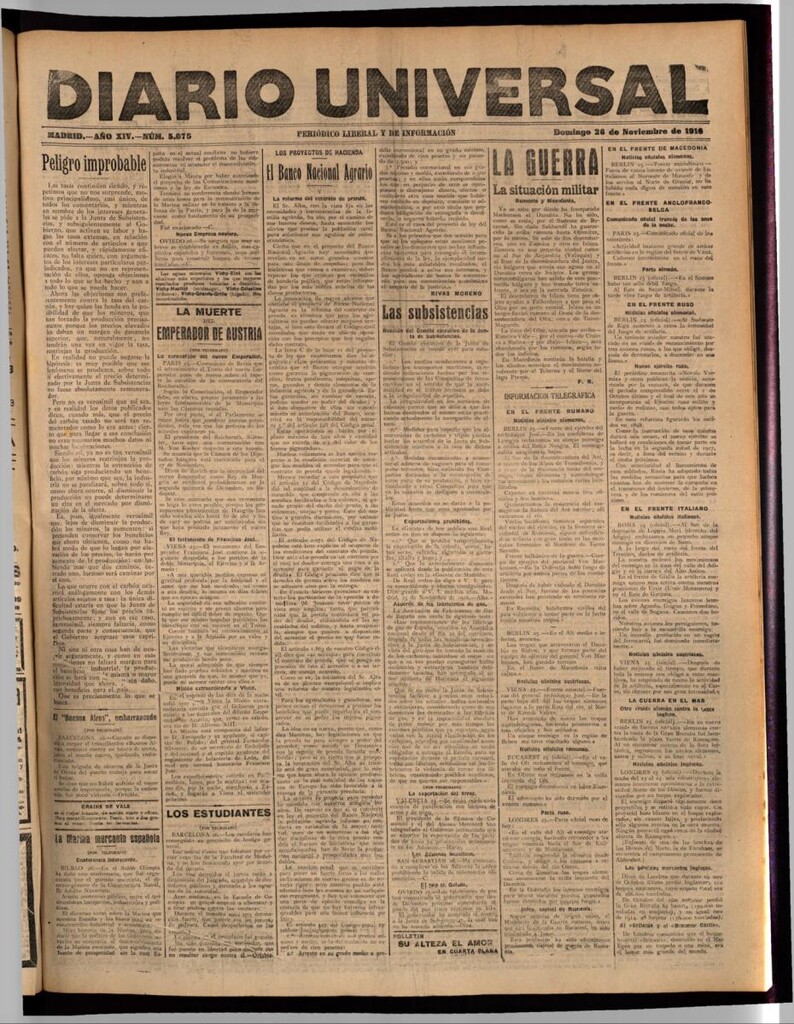 Miniatura de Diario Universal del 26 de noviembre de 1916