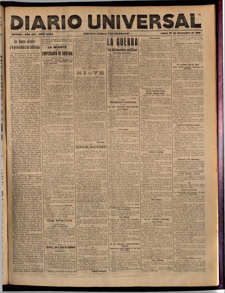 Miniatura de Diario Universal del 27 de noviembre de 1916