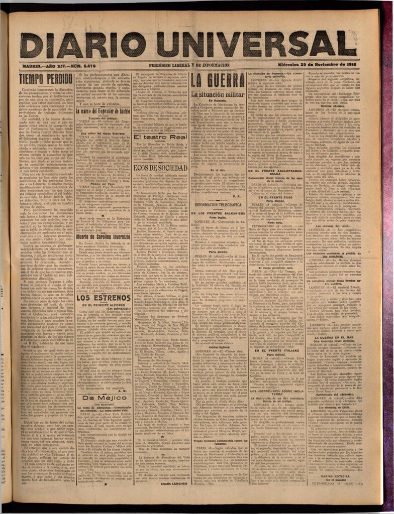 Miniatura de Diario Universal del 29 de noviembre de 1916