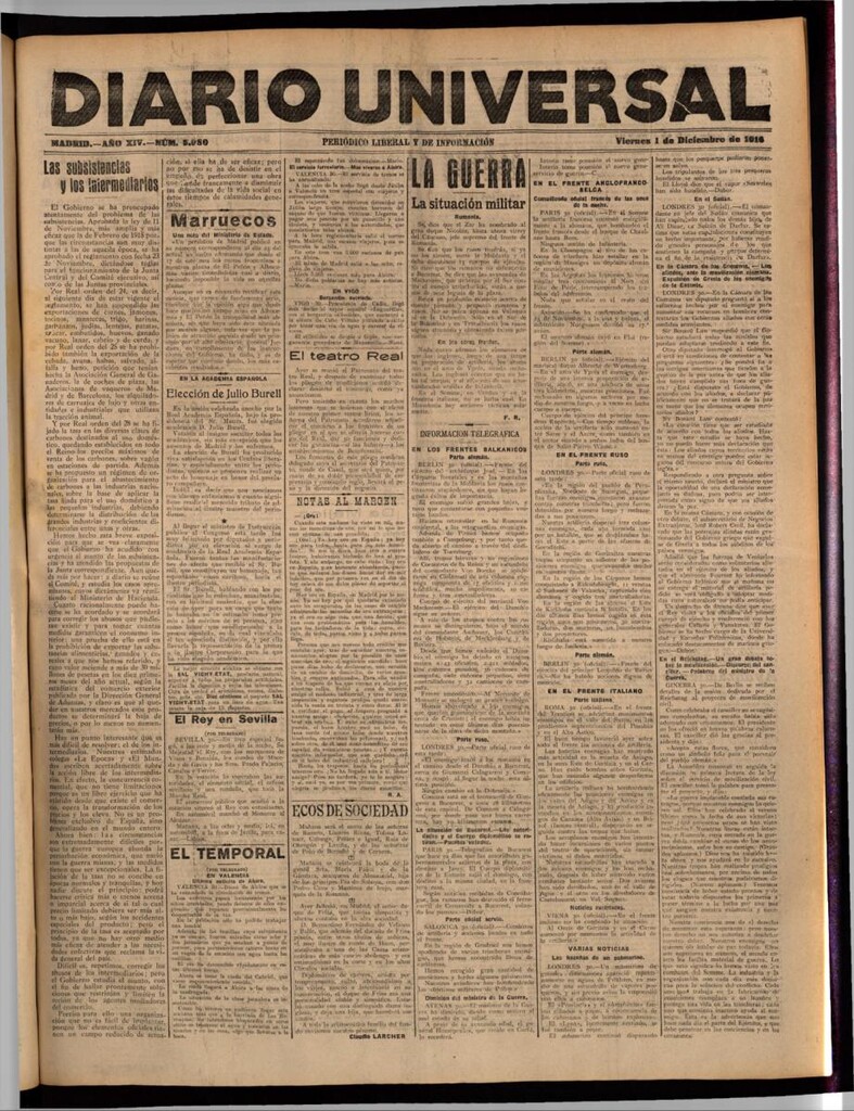 Miniatura de Diario Universal del 1 de diciembre de 1916