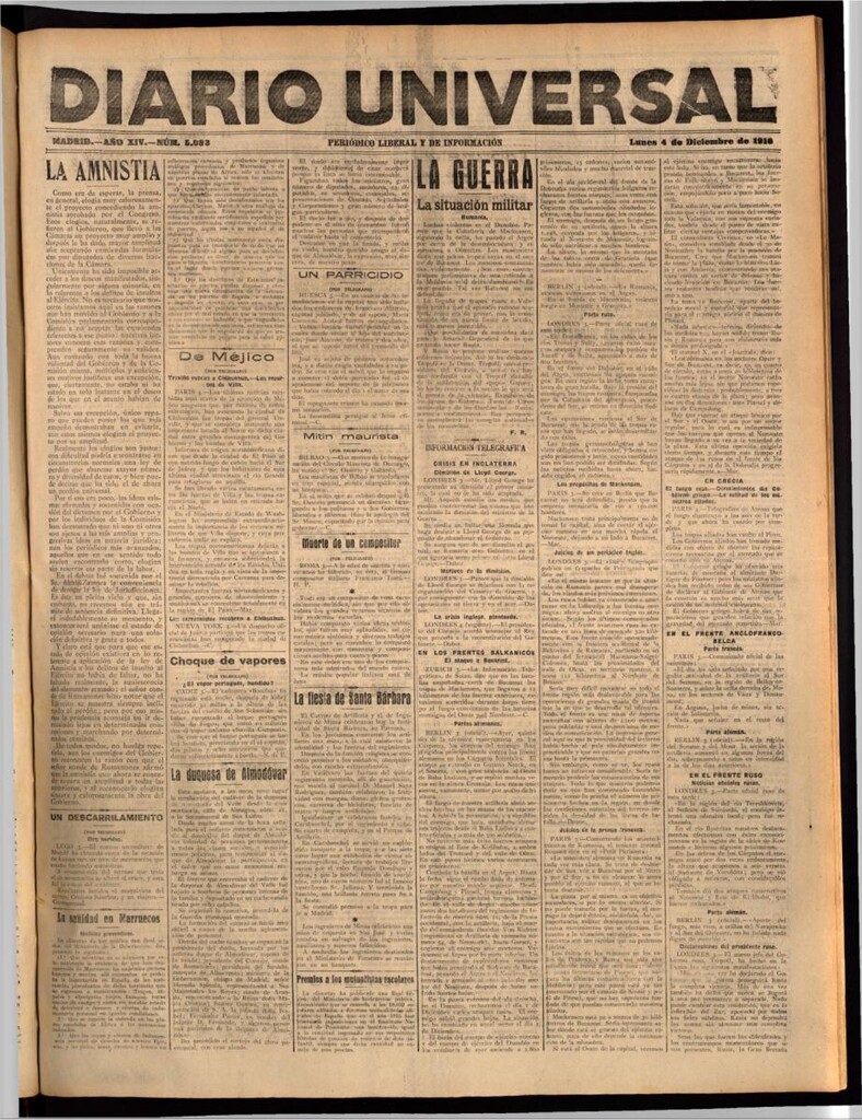 Miniatura de Diario Universal del 4 de diciembre de 1916