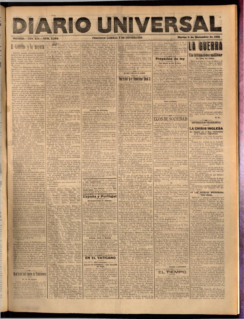 Miniatura de Diario Universal del 5 de diciembre de 1916