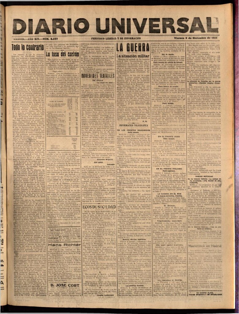 Miniatura de Diario Universal del 8 de diciembre de 1916