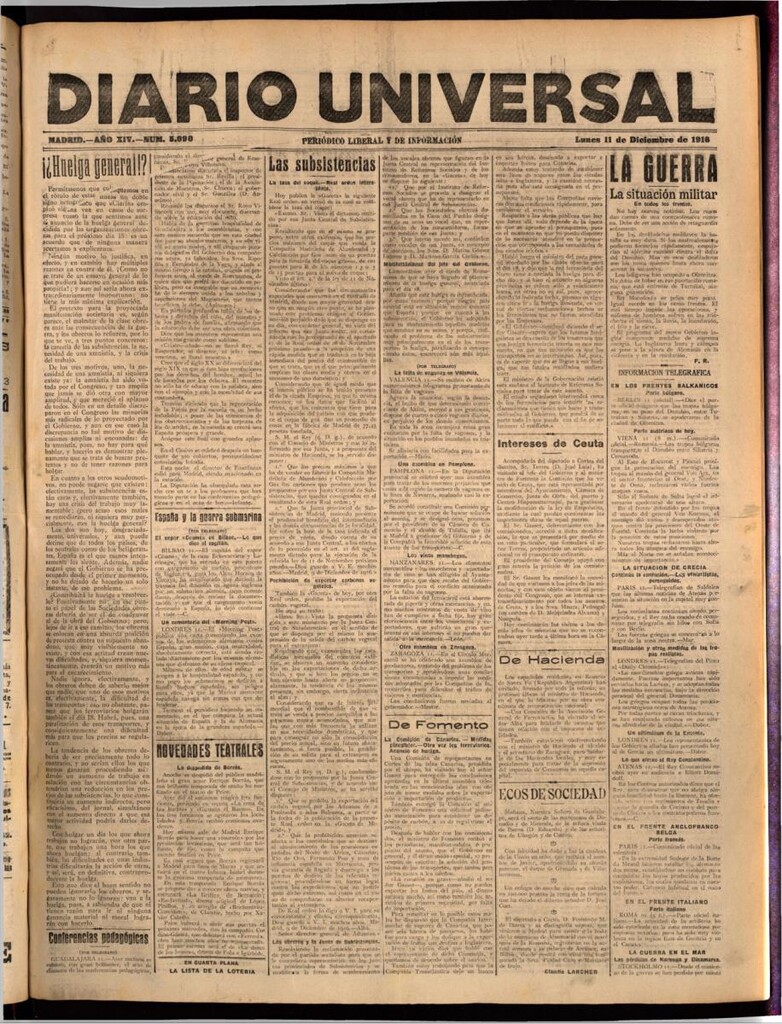 Miniatura de Diario Universal del 11 de diciembre de 1916