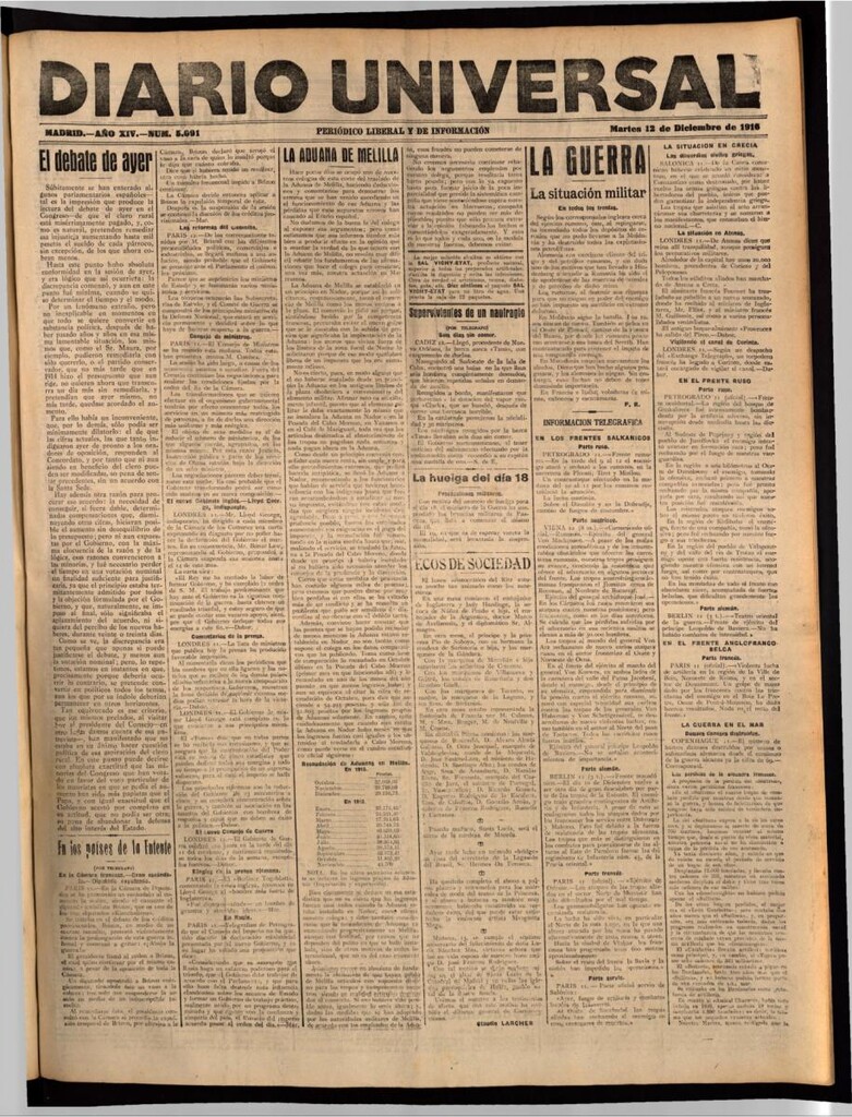 Miniatura de Diario Universal del 12 de diciembre de 1916