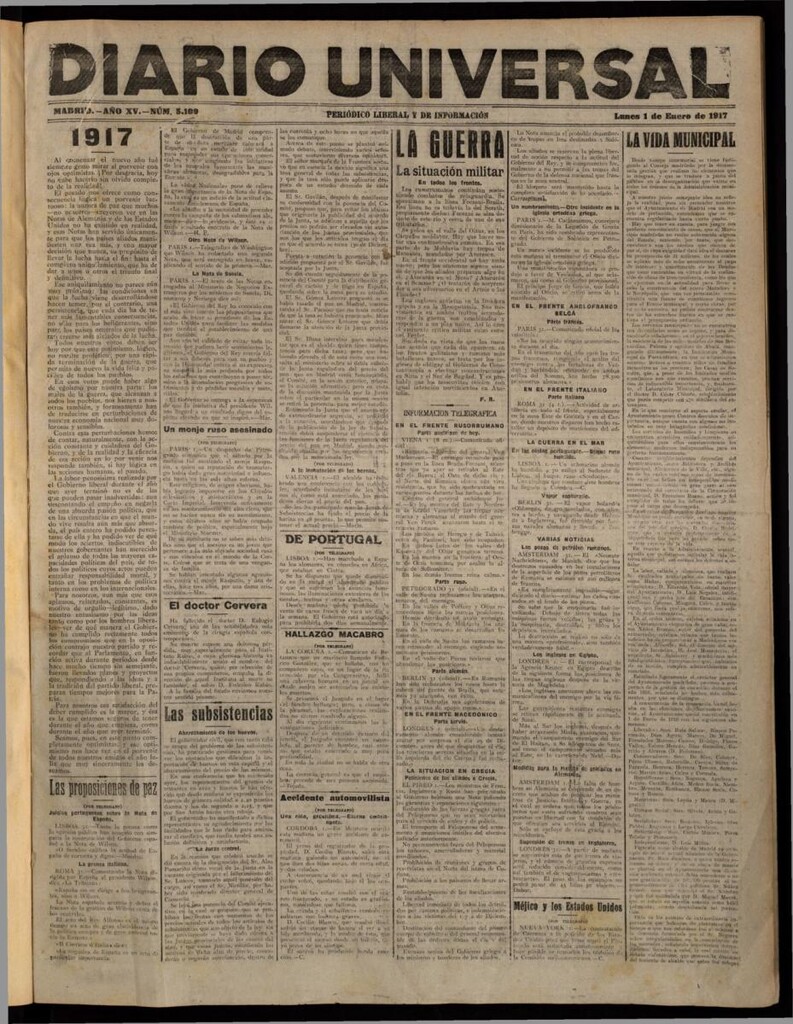 Miniatura de Diario Universal del 1 de enero de 1917