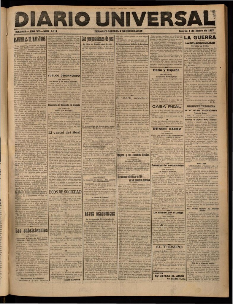 Miniatura de Diario Universal del 4 de enero de 1917