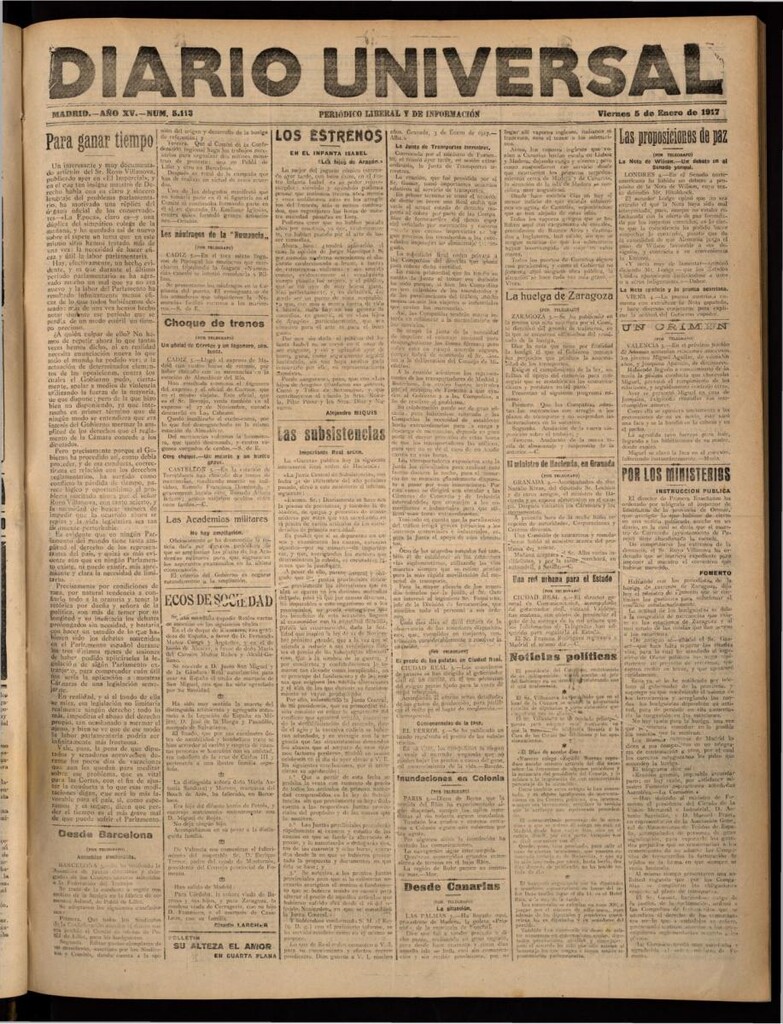 Miniatura de Diario Universal del 5 de enero de 1917