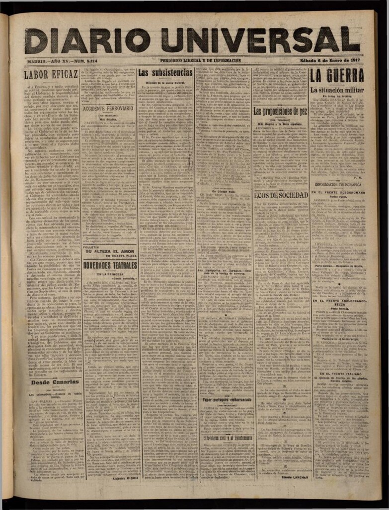 Miniatura de Diario Universal del 6 de enero de 1917