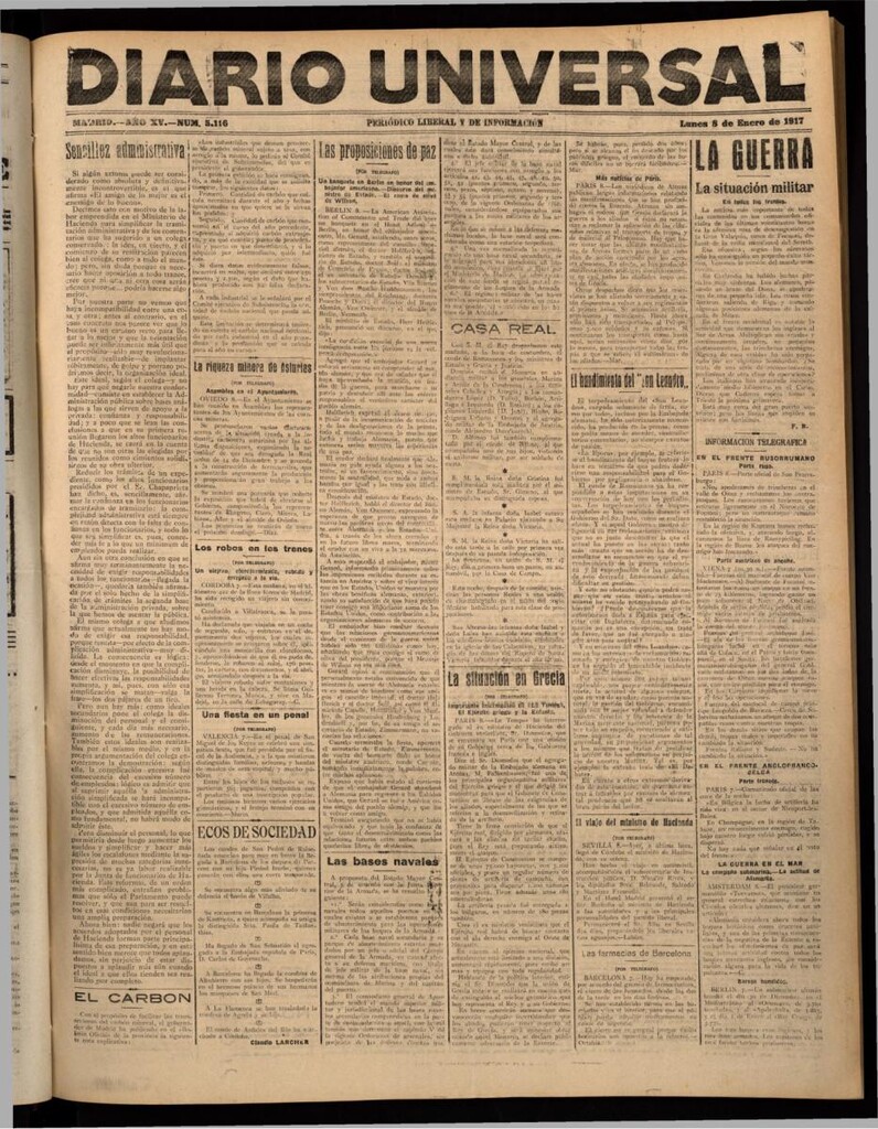 Miniatura de Diario Universal del 8 de enero de 1917