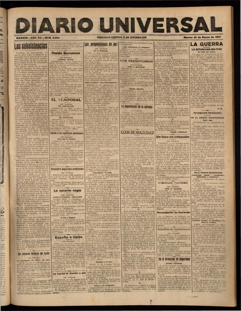 Miniatura de Diario Universal del 16 de enero de 1917