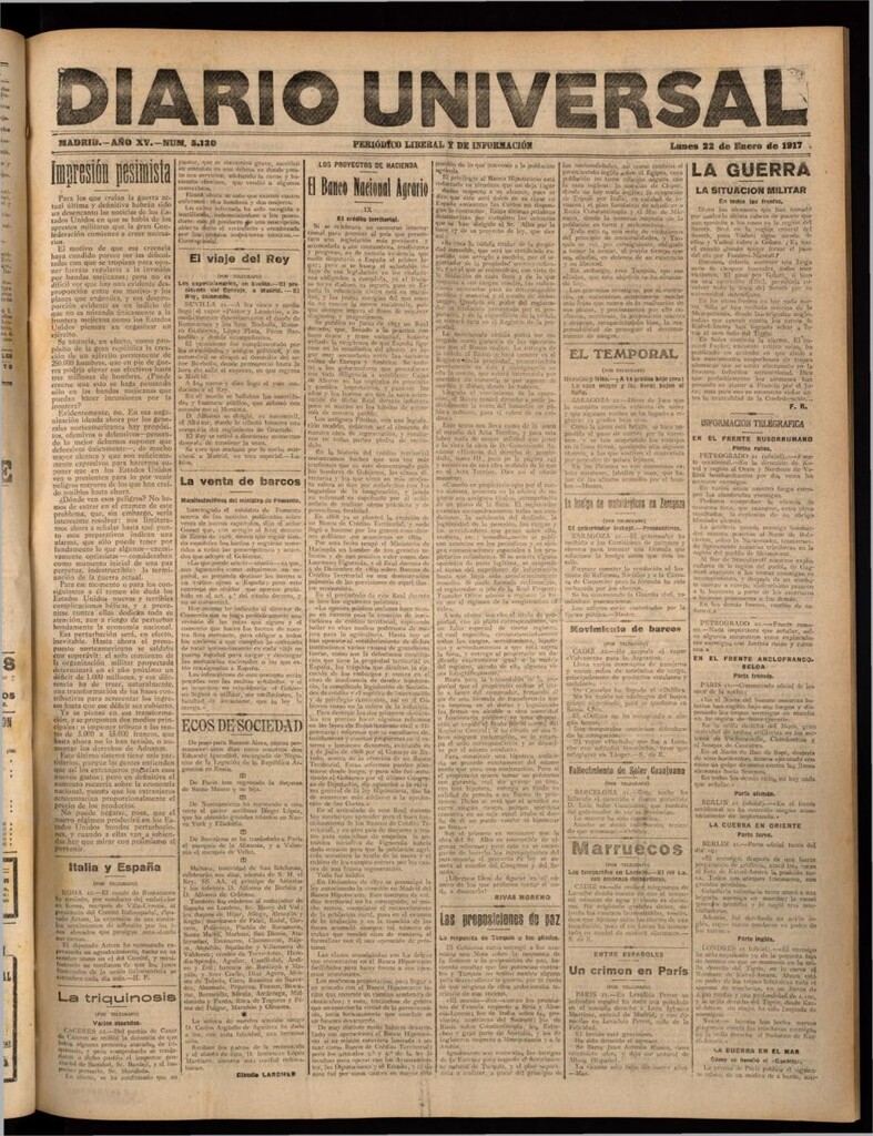 Miniatura de Diario Universal del 22 de enero de 1917