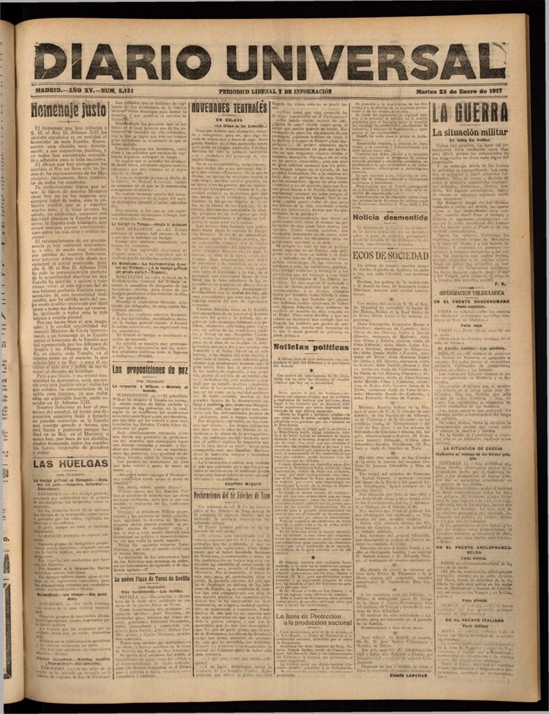 Miniatura de Diario Universal del 23 de enero de 1917