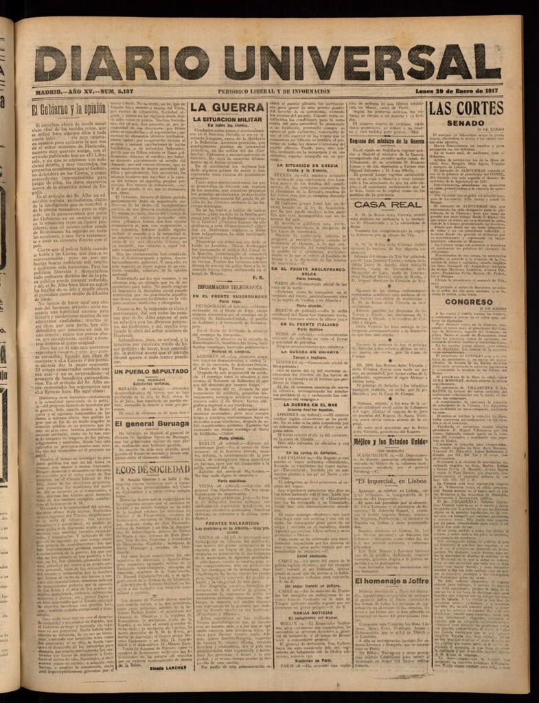Miniatura de Diario Universal del 29 de enero de 1917
