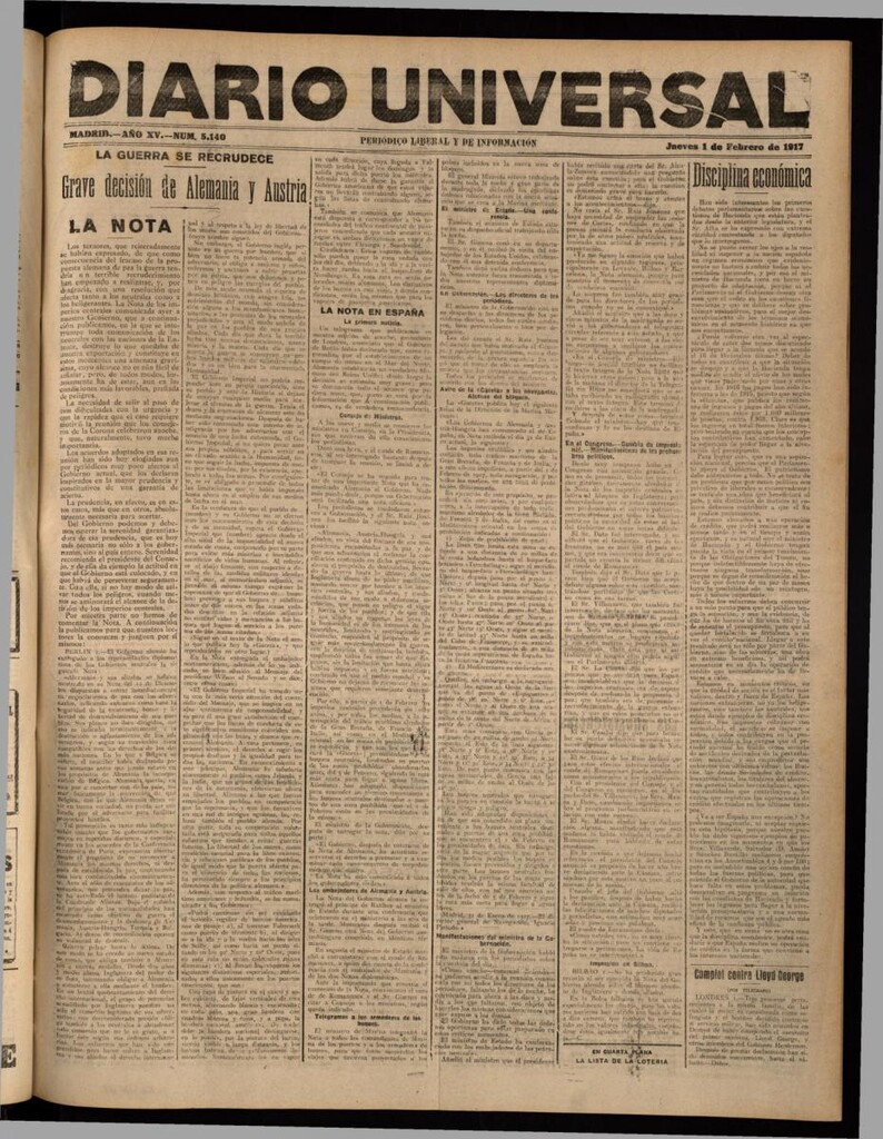 Miniatura de Diario Universal del 1 de febrero de 1917