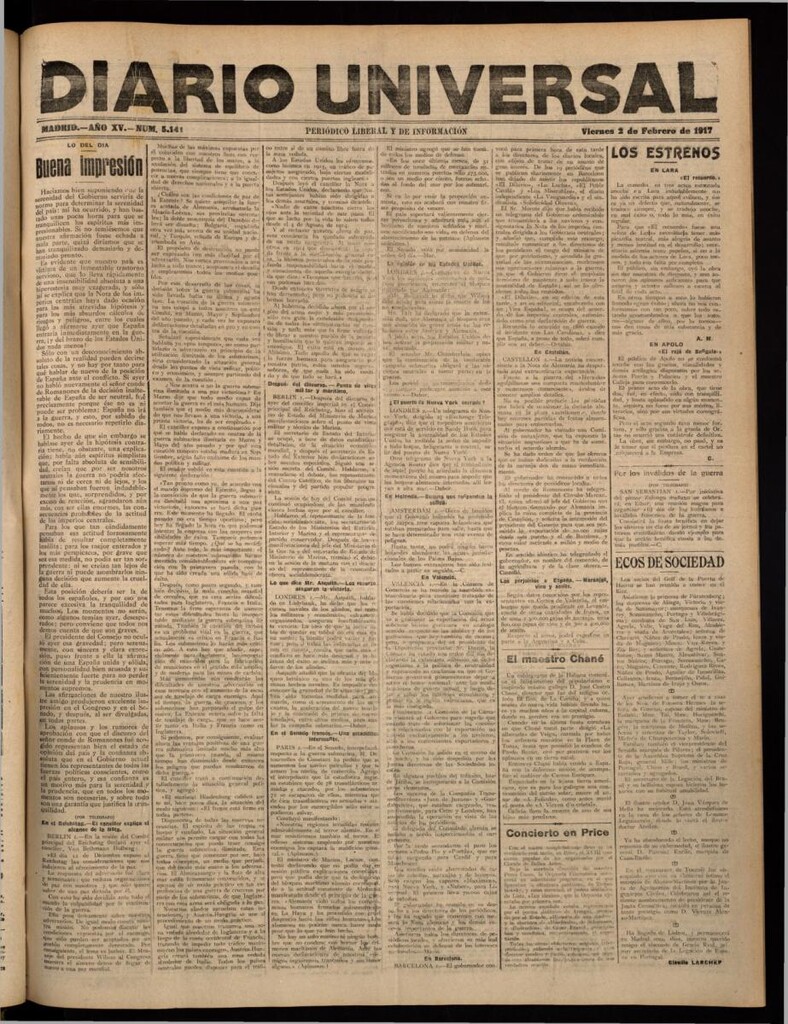 Miniatura de Diario Universal del 2 de febrero de 1917