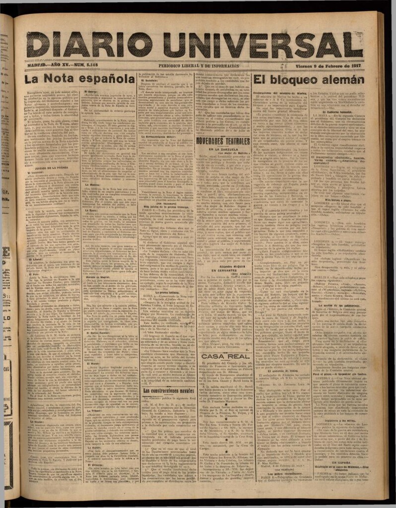 Miniatura de Diario Universal del 9 de febrero de 1917