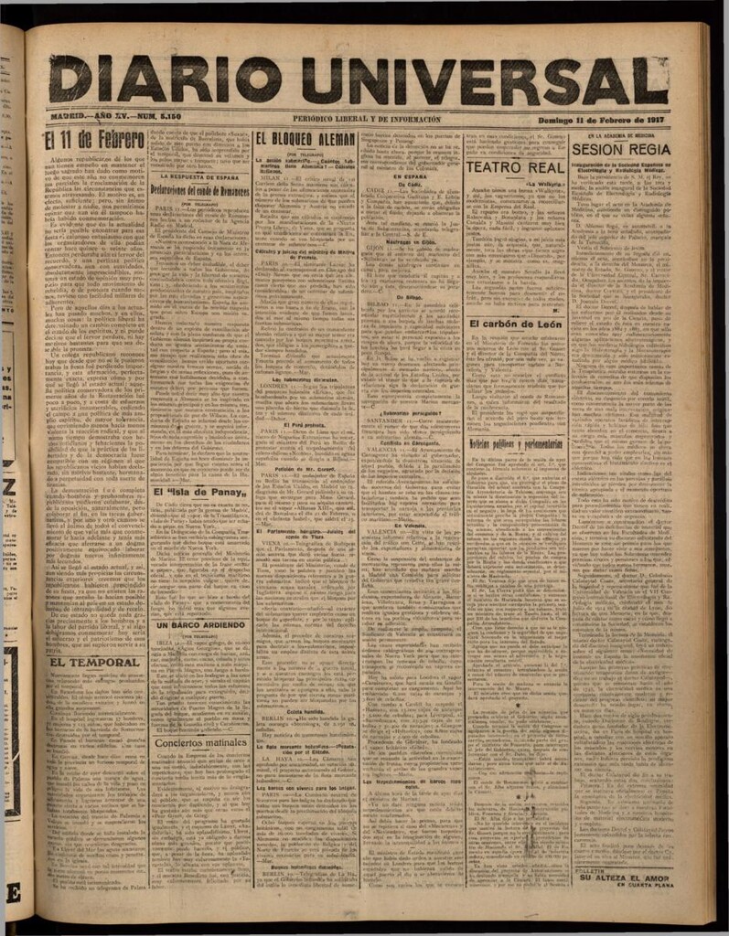 Miniatura de Diario Universal del 11 de febrero de 1917