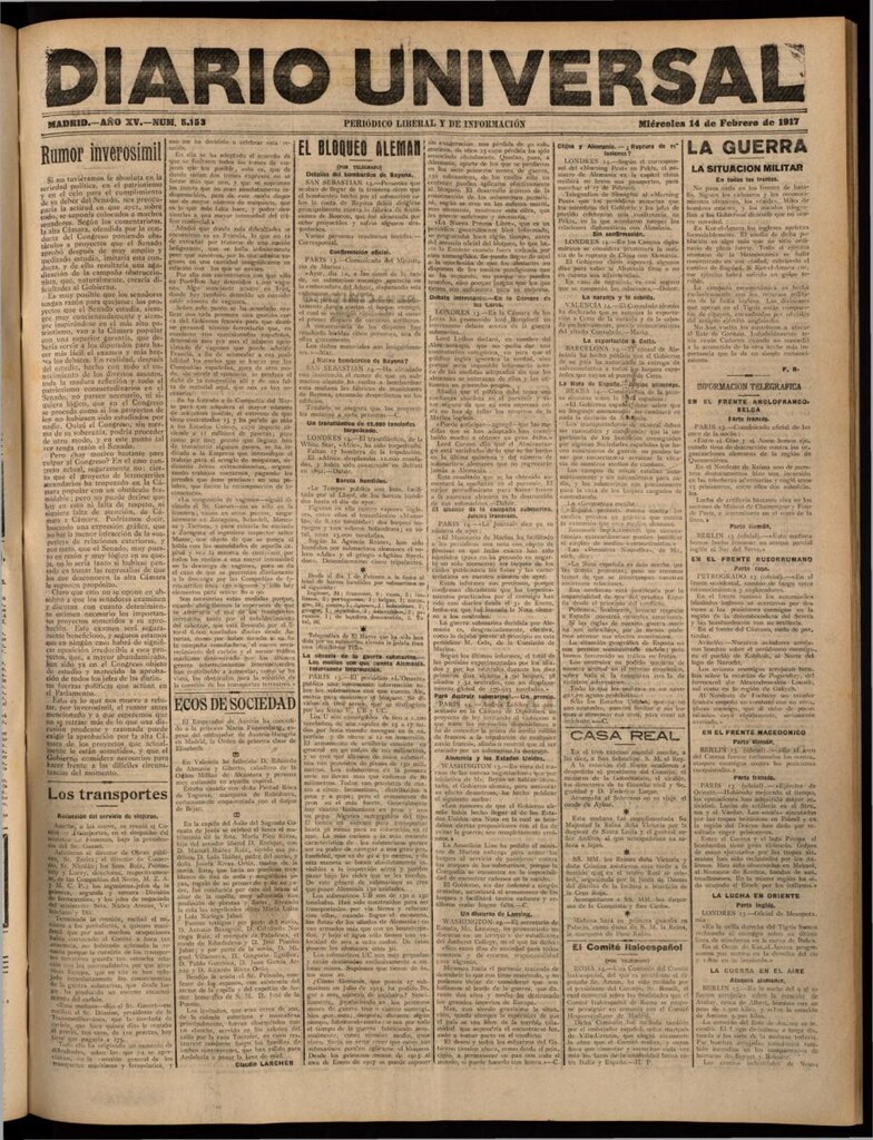 Miniatura de Diario Universal del 14 de febrero de 1917