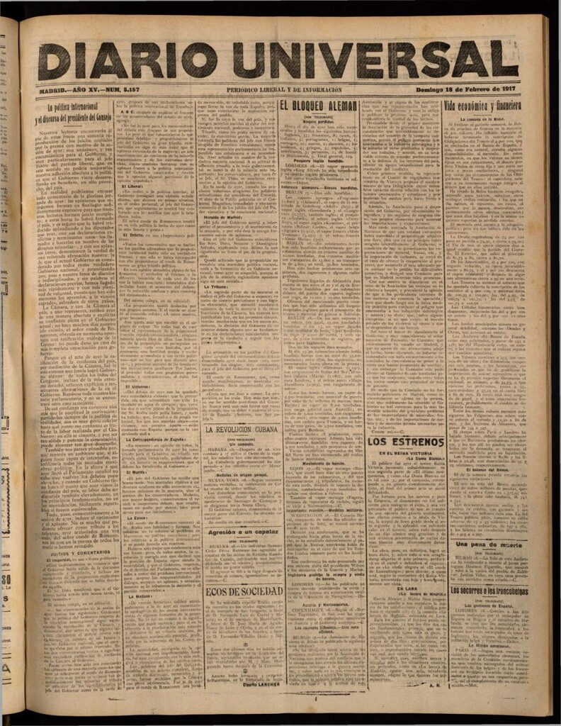 Miniatura de Diario Universal del 18 de febrero de 1917