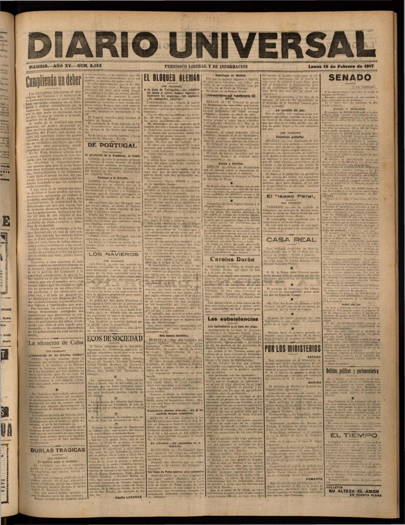 Miniatura de Diario Universal del 19 de febrero de 1917
